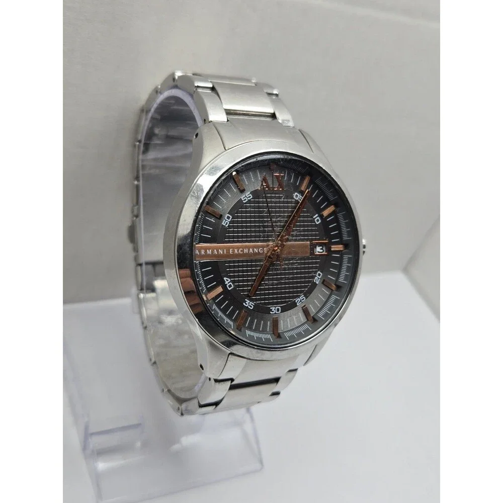 Armani Exchange AX2102 Mens 47mm Gray Dial Rose Gold Stainless Watch New Battery